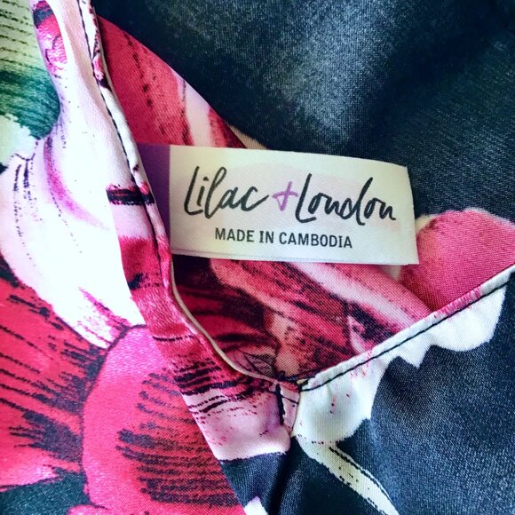 Women's XXL Elegant Lilac & London Floral Nightgown Chemise Slip Black Red Silky - Picture 10 of 10